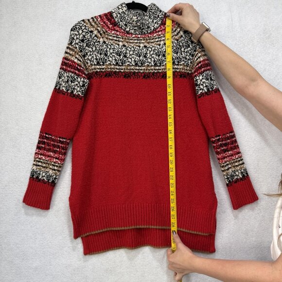 Moth by Anthropologie Sweater Womens XS Red Fair Isle Mock Neck Tunic Pullover - Picture 2 of 9
